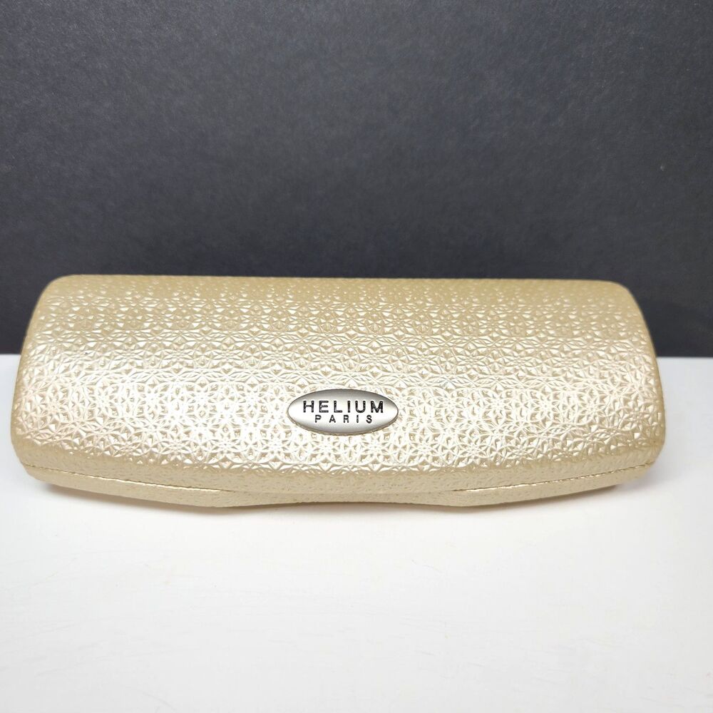 Helium Paris Hard Clamshell Eyeglasses Case Gold Textured Metallic Finish Floral